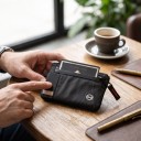 Portafoglio in nylon con zip e protezione RFID 13 x 9 cm Custodia sottile per carte, banconote e monete Nera Unisex Portafoglio EDC da viaggio 4