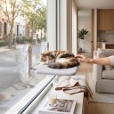Faltbares Katzenbett für das Fenster 60 x 30 cm Mit 4 Saugnäpfen Weicher, wärmender Plüsch Grau Aussichtsliege für Glas und glatte Wände 2