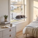 Faltbares Katzenbett für das Fenster 60 x 30 cm Mit 4 Saugnäpfen Weicher, wärmender Plüsch Grau Aussichtsliege für Glas und glatte Wände 6