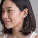 Conjunto de 2 aretes sin perforación Anillo macizo liso y anillo delgado estriado Ear cuff para cartílago Metal Color plata para mujeres 3