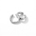 Conjunto de 2 aretes sin perforación Anillo macizo liso y anillo delgado estriado Ear cuff para cartílago Metal Color plata para mujeres 6