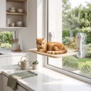 Faltbarer Katzenliegeplatz für das Fenster 60 x 30 cm Mit 4 Saugnäpfen Atmungsaktives Netz Beige Aussichtsliege auf Glas und glatter Wand 5