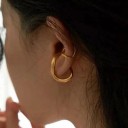 Conjunto de 2 pendientes sin perforación Aro pequeño liso y arco de alambre curvado Ear cuff para el cartílago Metal Para mujeres 2