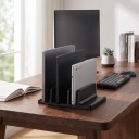 Supporto verticale per laptop per 3 dispositivi Larghezza delle fessure regolabile Plastica Nera Per MacBook laptop e tablet Risparmio di spazio 2