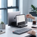 Supporto verticale per laptop per 3 dispositivi Larghezza delle fessure regolabile Plastica Nera Per MacBook laptop e tablet Risparmio di spazio 3