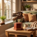 Modèle de crâne de T-rex à assembler sur un socle avec étiquette Hauteur 14 cm Kit de construction en plastique fossile Décoration pour étagère 3