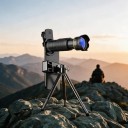 Teleobiettivo per mobile 36x con treppiede e set di 3 obiettivi: Fisheye 198°, Grandangolare 0,63x, Macro 15x Corpo in metallo Nero per fotografare 7