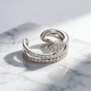 Záušnice senza piercing 1 pz Doppia manichetta con zirconi e foglia Ear cuff per cartilagine Acciaio inossidabile Gioiello scintillante 3