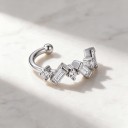 Orecchino senza piercing 1 pz Manicotto sottile con una serie di zirconi quadrati Ear cuff per cartilagine Acciaio inossidabile Colore argento 2