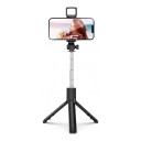 Baton selfie cu trepied 3 în 1 și lumină LED 70 cm Controler Bluetooth detașabil 10 m Suport rotativ 360° Oțel inoxidabil Negru pentru călătorii 1
