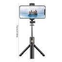 Baton selfie cu trepied 3 în 1 și lumină LED 70 cm Controler Bluetooth detașabil 10 m Suport rotativ 360° Oțel inoxidabil Negru pentru călătorii 8
