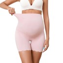 Pantaloni corti premaman senza cuciture da donna come biancheria intima con vita alta sopra la pancia e pizzo con bordo ondulato 2