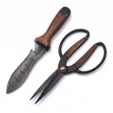 Juego de cuchillo de jardín con funda y tijeras Cuchillo 33,5 cm con sierra Tijeras 20,5 cm Mangos de madera de nogal Funda de nylon Negra y marrón 2