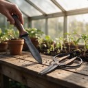 Juego de cuchillo de jardín con funda y tijeras Cuchillo 33,5 cm con sierra Tijeras 20,5 cm Mangos de madera de nogal Funda de nylon Negra y marrón 5