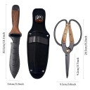 Juego de cuchillo de jardín con funda y tijeras Cuchillo 33,5 cm con sierra Tijeras 20,5 cm Mangos de madera de nogal Funda de nylon Negra y marrón 9