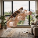 Échelles en sisal pour chats sur fenêtre 60 cm Avec 3 poteaux en sisal Avec ventouses sans perçage Bois en caoutchouc Élément d'escalade sur verre 2