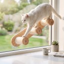 Échelles en sisal pour chats sur fenêtre 60 cm Avec 3 poteaux en sisal Avec ventouses sans perçage Bois en caoutchouc Élément d'escalade sur verre 3