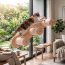 Échelles en sisal pour chats sur fenêtre 60 cm Avec 3 poteaux en sisal Avec ventouses sans perçage Bois en caoutchouc Élément d'escalade sur verre 4