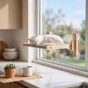Hamaca in legno per gatti da finestra 52 x 37,5 cm Taglia S Pieghevole Con ventose senza foratura Legno di gomma e letto in tessuto Per vetro 3