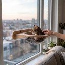 Gennemsigtig katteklap til vindue 50 x 41,5 cm Rund skål 29,5 cm i træramme Med sugekopper uden boring Udsigtspude 2