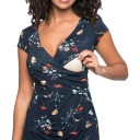 Maglietta premaman e per allattamento da donna con maniche corte e motivo floreale con scollatura a V incrociata e arricciatura sotto 4