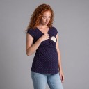 Dames zwangerschaps- en voedingsshirt met korte mouwen en stippenpatroon met een geplooide V-hals 5