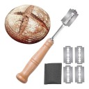 Brotmesser mit Holzgriff und gebogenem Blatt 5 Ersatzklingen Schutzhülle 18,5 cm Edelstahl für Sauerteigbrot 2
