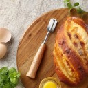 Brotmesser mit Holzgriff und gebogenem Blatt 5 Ersatzklingen Schutzhülle 18,5 cm Edelstahl für Sauerteigbrot 5