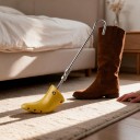 Espansore per stivali con tacco 1 pz Attacco 14 cm Lunghezza 31,5 cm Plastica gialla e barra metallica con gancio Per espandere scarpe strette 3