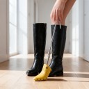 Espansore per stivali con tacco 1 pz Attacco 14 cm Lunghezza 31,5 cm Plastica gialla e barra metallica con gancio Per espandere scarpe strette 5