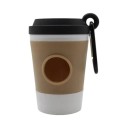 Distributore di sacchetti per escrementi canini a forma di bicchiere da caffè con moschettone Apertura laterale 8 x 5 cm Beige con coperchio nero 1