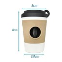 Distributore di sacchetti per escrementi canini a forma di bicchiere da caffè con moschettone Apertura laterale 8 x 5 cm Beige con coperchio nero 6