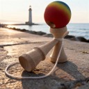 Kendama Regnbue 18,5 cm Valnøddetræ Mat kugle 6 cm Japansk spil med kugle på snor Koordinations træning Til børn og voksne 2