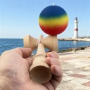 Kendama Regnbue 18,5 cm Valnøddetræ Mat kugle 6 cm Japansk spil med kugle på snor Koordinations træning Til børn og voksne 4