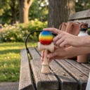 Kendama Regnbue 18,5 cm Valnøddetræ Mat kugle 6 cm Japansk spil med kugle på snor Koordinations træning Til børn og voksne 6