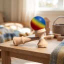 Kendama Regnbue 18,5 cm Valnøddetræ Mat kugle 6 cm Japansk spil med kugle på snor Koordinations træning Til børn og voksne 9