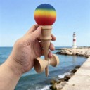 Kendama Regnbue 18,5 cm Valnøddetræ Mat kugle 6 cm Japansk spil med kugle på snor Koordinations træning Til børn og voksne 10