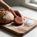 Brotmesser mit runder Holzgriff 4,5 cm Graviertes Sternmuster 5 Klingen aus Rasiermesser Holz und Edelstahl 3
