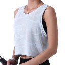 Γυναικείο αθλητικό crop top μπλουζάκι με καμουφλάζ και στρογγυλή λαιμόκοψη, ελεύθερη κοντή μπλούζα με βαθιές μασχάλες 6