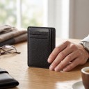 Dunne kaarthouder met RFID-bescherming 6 vakken en bankbiljettenvak PU leer Zwart Minimalistische portemonnee voor de voorzak 2
