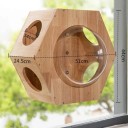 Cápsula hexagonal para gatos en la ventana 51 x 44 x 24,5 cm Cúpula transparente y orificios laterales de 14 cm Madera maciza Con ventosas 4