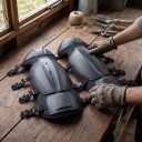 Knieschoner 2 Stk 46 x 21 cm PVC-Schale Schaumstofffüllung Verstellbare elastische Riemen Schwarz Für Rasenmähen Garten und Bau 4