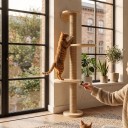 Sisal-Säule für Katzen mit Saugnäpfen 1 m mit 2 runden Plattformen 30 cm und Basis Massivholz und Sisal Kletter-Säule für das Fenster 4