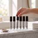 6 Stück leere Mascara-Tuben 0,8 ml Kunststoff nachfüllbare Fläschchen mit Bürste und Dichtungsstopfen Schwarzer Deckel Für Proben und Reisen 2