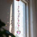 Hængende solfanger 47 cm med regnbuekrystaller Måneder og stjerner med hjerte Krystal dekoration til vindue Rosa pynt til værelset 2