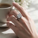 Anillo antiestrés giratorio de trébol de corazones con circonitas Tamaño ajustable Acero inoxidable Joyería femenina de la suerte 4