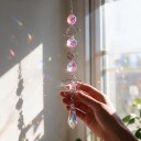Atrapa de sol colgante de 40 cm con cristales de arcoíris Planeta, luna y estrella con prisma Decoración de cristal para ventana Adorno rosa 2