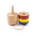Kendama Kapsle 11 cm Spil med spids og hætte på snor Blå, gul og rød Valnøddetræ Koordinations træning Til børn og voksne 3