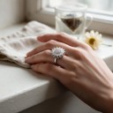 Anillo antiestrés giratorio girasol con circonitas Tamaño ajustable Acero inoxidable Joyería brillante para mujeres para el día a día 4