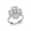 Anillo antiestrés giratorio flor con zircóns baguette Tamaño ajustable Acero inoxidable Joyería de lujo para damas en la noche 2